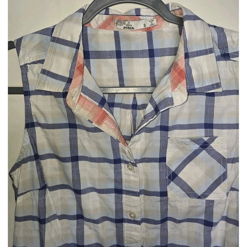 PrAna Plaid Sleeveless Button Up Hiking Outdoor Preppy Cotton Top Women's Small